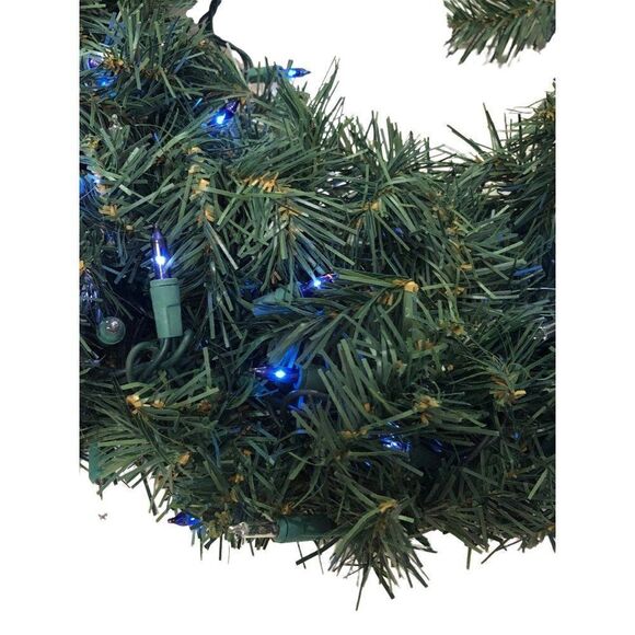 Vintage Pine Artificial Christmas Wreath Pre-lit Blue Lights 18" - Picture 2 of 2